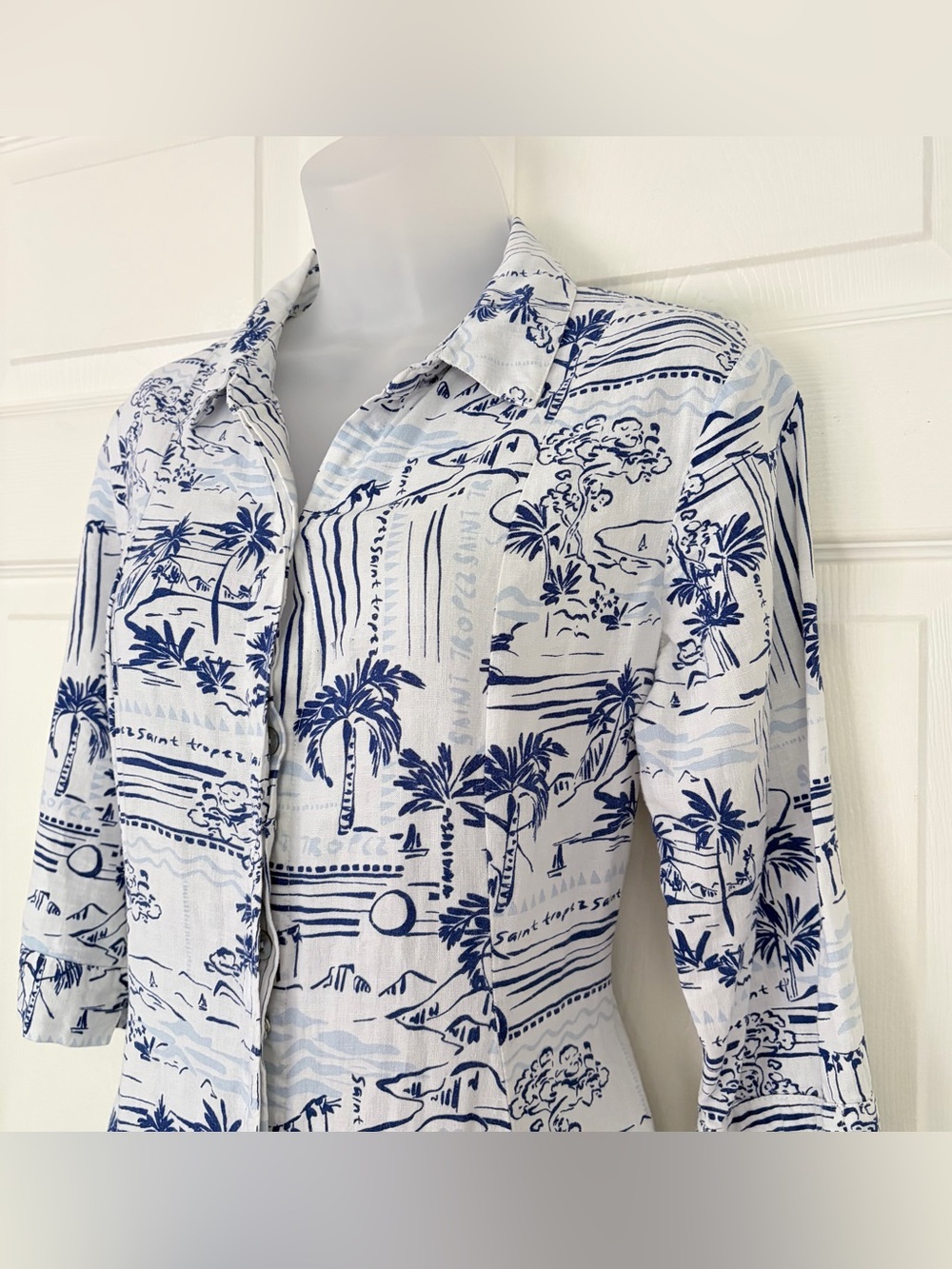 Calypso St. Barth Saint Tropez Linen Coastal Resort Midi Button Down Dress XS - Picture 4 of 16